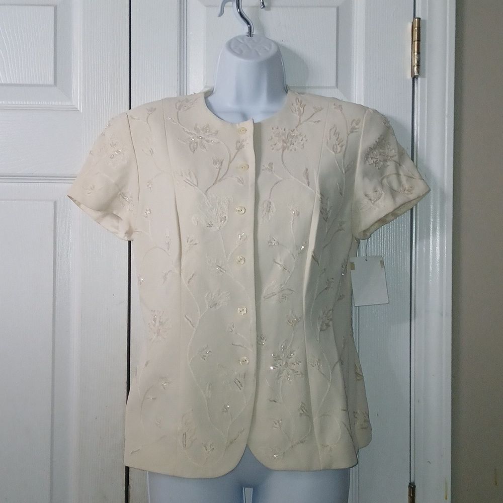 Jones New York embroidered beaded vintage button fitted blouse  Sz  4 NWT